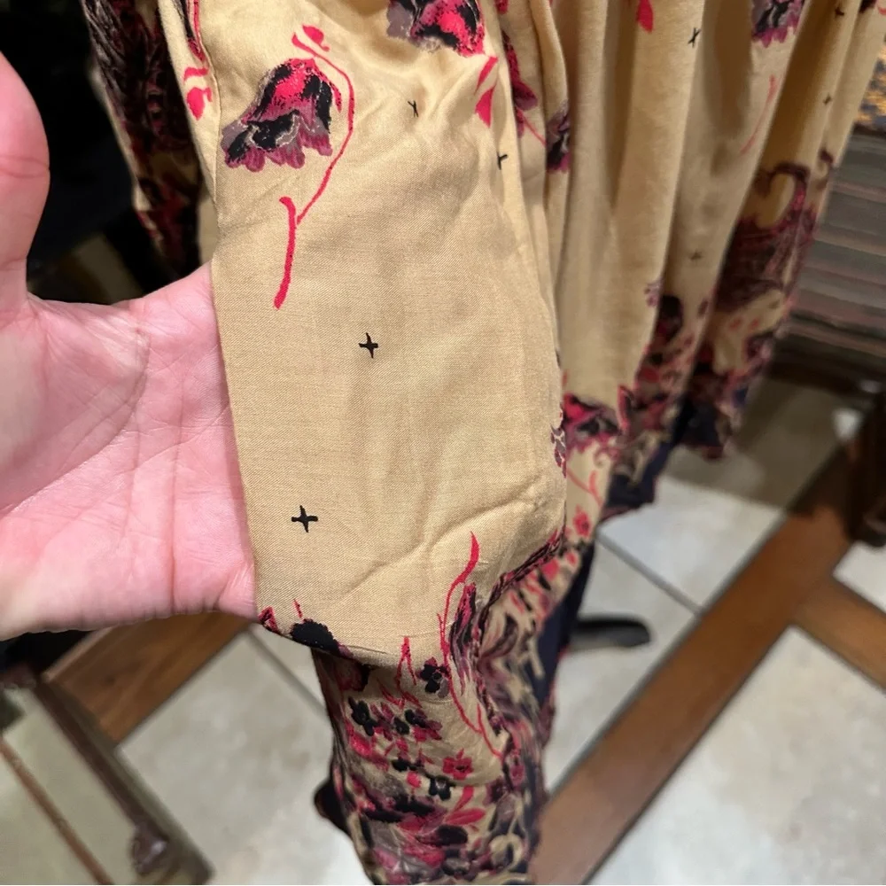 Free People Sierra Valley Shirt Dress – Gold Combo, Paisley Floral, Size Medium